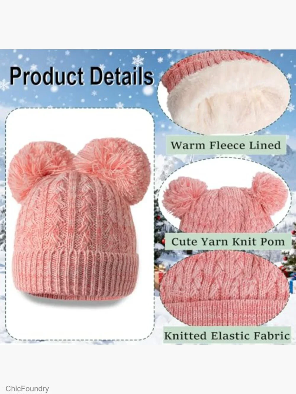 Kids Winter Hat Scarf Gloves Set Fleece Lined Beanie with Pom Pom 3-in-1 Gift